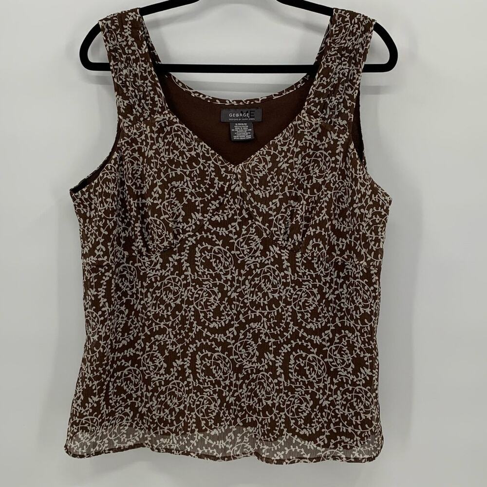 Womens XL(16/18) Babydoll Top Brown V-Neck Layer Y2K Preppy Romantic Career